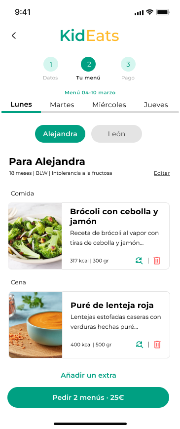 wireframe hi-fi menu semanal Alejandra